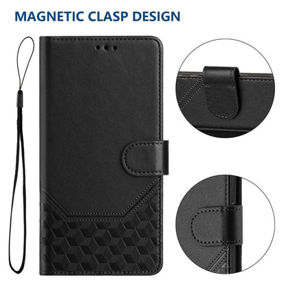 For iPhone 16e Honeycomb Embossing RFID Leather Phone Case(Black) by bashfashion