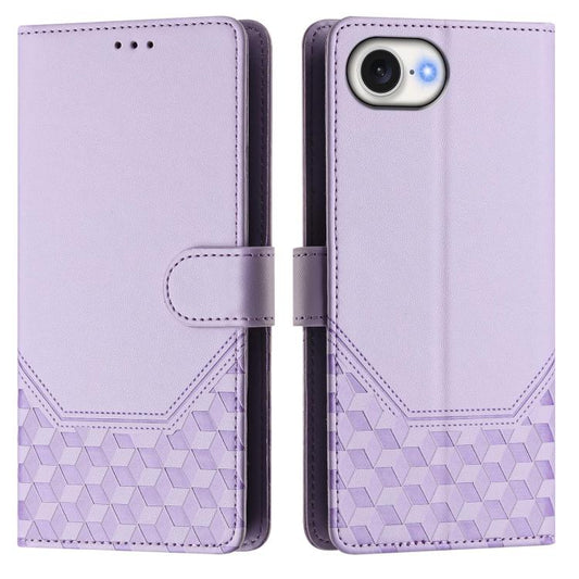 For iPhone 16e Honeycomb Embossing RFID Leather Phone Case(Light Purple) by bashfashion