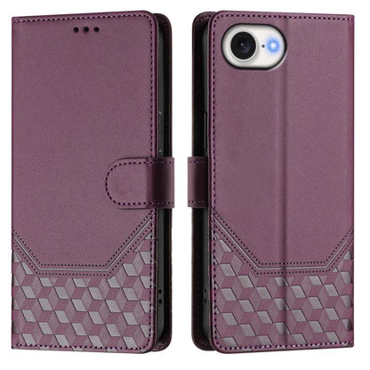 For iPhone 16e Honeycomb Embossing RFID Leather Phone Case(Violet) by bashfashion