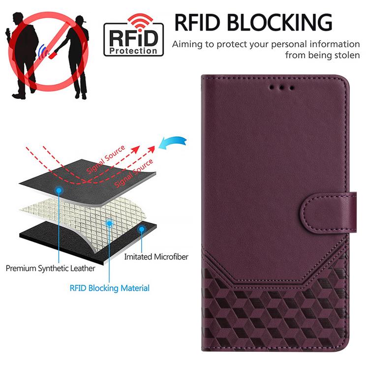 For iPhone 16e Honeycomb Embossing RFID Leather Phone Case(Violet) by bashfashion