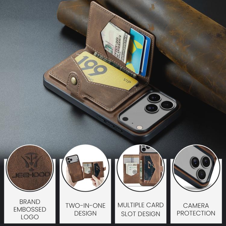 For iPhone 17 Pro Max JEEHOOD J01 Retro Magnetic Detachable Wallet Phone Case(Brown) by JEEHOOD