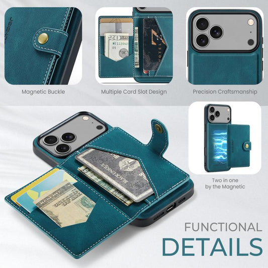 For iPhone 17 Pro Max JEEHOOD J01 Retro Magnetic Detachable Wallet Phone Case(Blue) by JEEHOOD