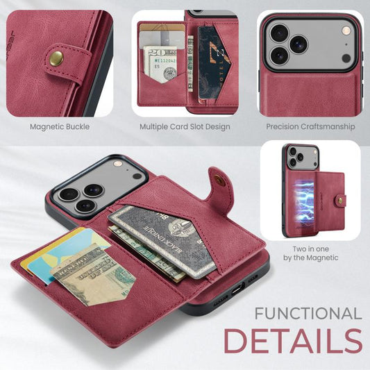 For iPhone 17 Pro Max JEEHOOD J01 Retro Magnetic Detachable Wallet Phone Case(Red) by JEEHOOD