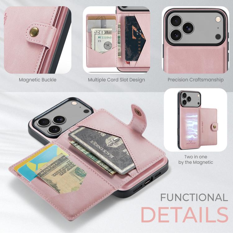 For iPhone 17 Pro Max JEEHOOD J01 Retro Magnetic Detachable Wallet Phone Case(Pink) by JEEHOOD