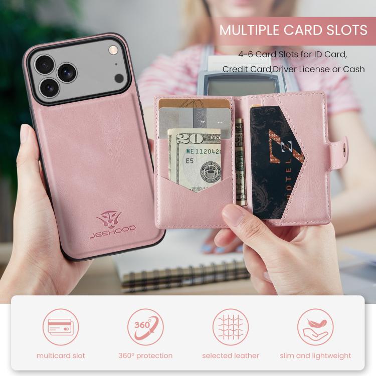 For iPhone 17 Pro Max JEEHOOD J01 Retro Magnetic Detachable Wallet Phone Case(Pink) by JEEHOOD