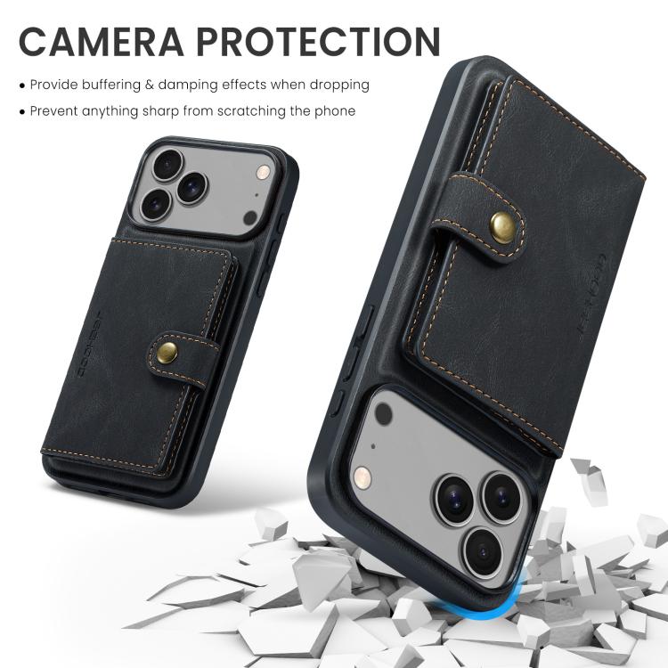 For iPhone 17 Pro JEEHOOD J01 Retro Magnetic Detachable Wallet Phone Case(Black) by JEEHOOD