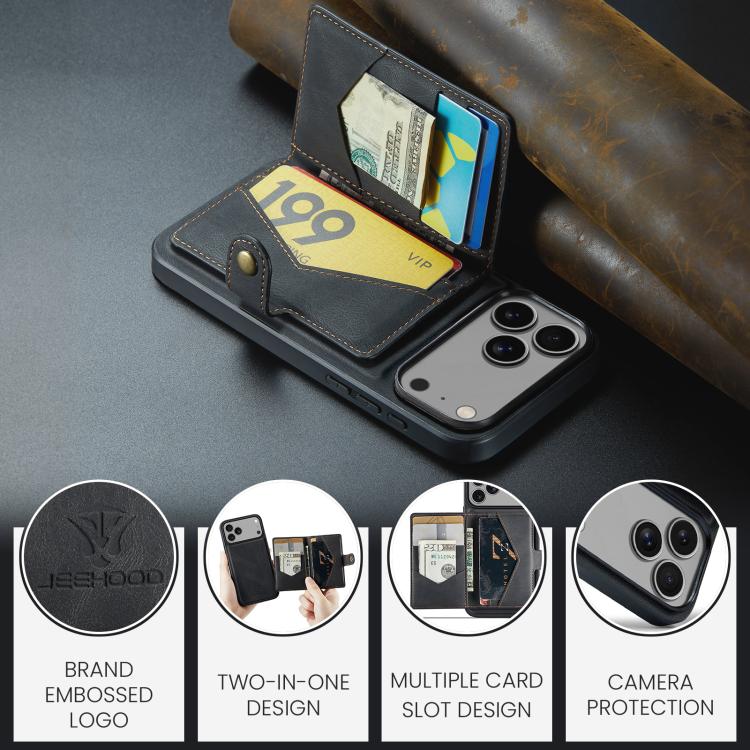 For iPhone 17 Pro JEEHOOD J01 Retro Magnetic Detachable Wallet Phone Case(Black) by JEEHOOD
