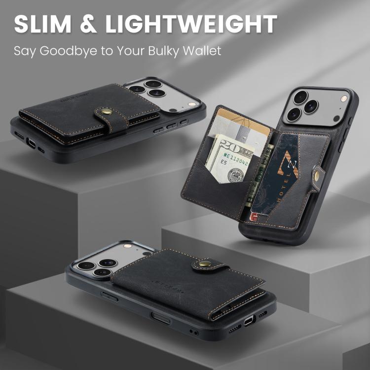 For iPhone 17 Pro JEEHOOD J01 Retro Magnetic Detachable Wallet Phone Case(Black) by JEEHOOD