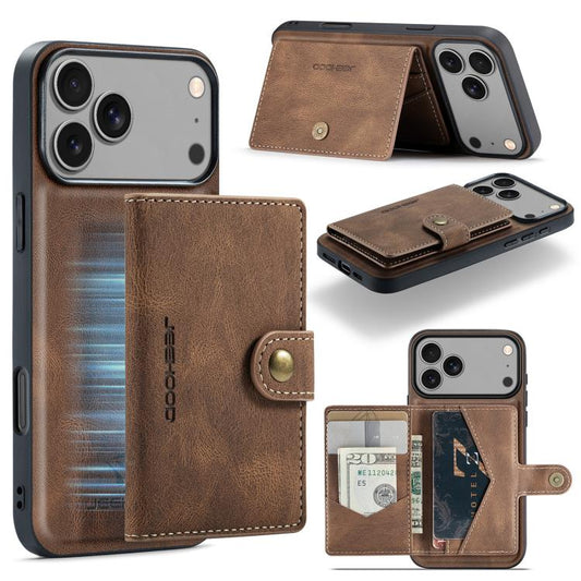 For iPhone 17 Pro JEEHOOD J01 Retro Magnetic Detachable Wallet Phone Case(Brown) by JEEHOOD