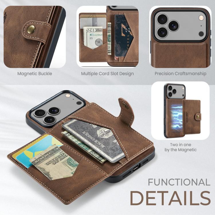 For iPhone 17 Pro JEEHOOD J01 Retro Magnetic Detachable Wallet Phone Case(Brown) by JEEHOOD