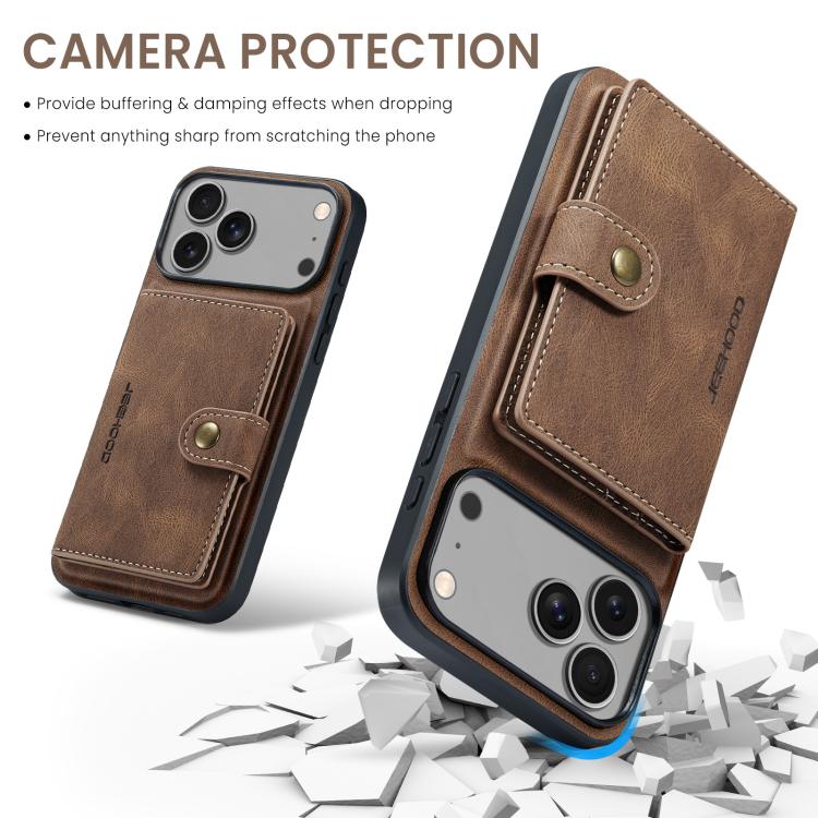 For iPhone 17 Pro JEEHOOD J01 Retro Magnetic Detachable Wallet Phone Case(Brown) by JEEHOOD