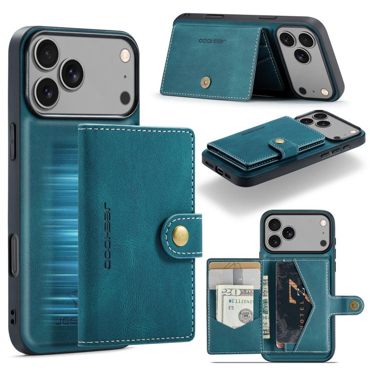 For iPhone 17 Pro JEEHOOD J01 Retro Magnetic Detachable Wallet Phone Case(Blue) by JEEHOOD