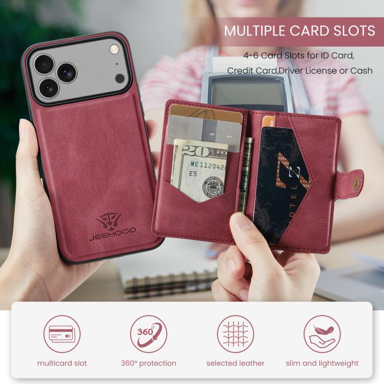 For iPhone 17 Pro JEEHOOD J01 Retro Magnetic Detachable Wallet Phone Case(Red) by JEEHOOD