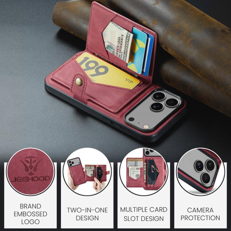 For iPhone 17 Pro JEEHOOD J01 Retro Magnetic Detachable Wallet Phone Case(Red) by JEEHOOD