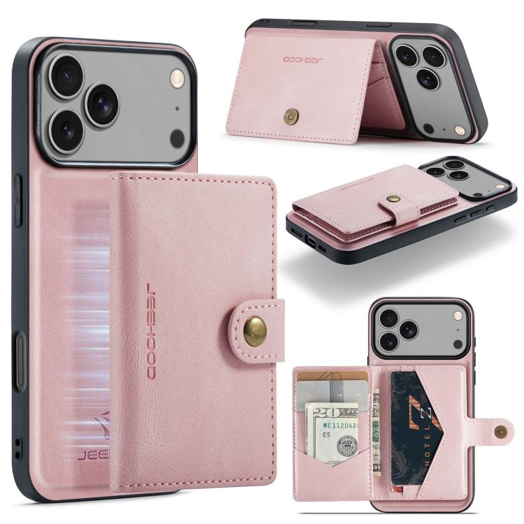 For iPhone 17 Pro JEEHOOD J01 Retro Magnetic Detachable Wallet Phone Case(Pink) by JEEHOOD