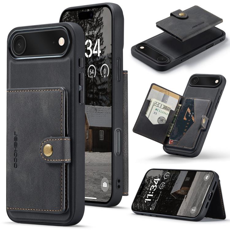 For iPhone Air JEEHOOD J01 Retro Magnetic Detachable Wallet Phone Case(Black) by JEEHOOD