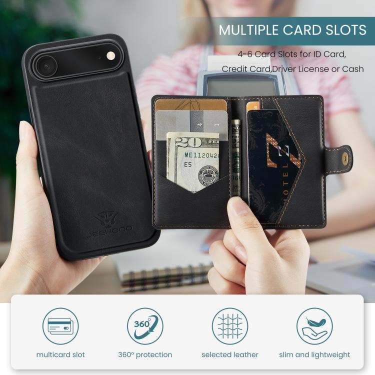 For iPhone Air JEEHOOD J01 Retro Magnetic Detachable Wallet Phone Case(Black) by JEEHOOD