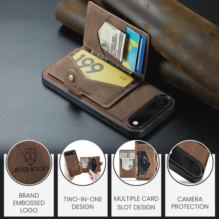 For iPhone Air JEEHOOD J01 Retro Magnetic Detachable Wallet Phone Case(Brown) by JEEHOOD