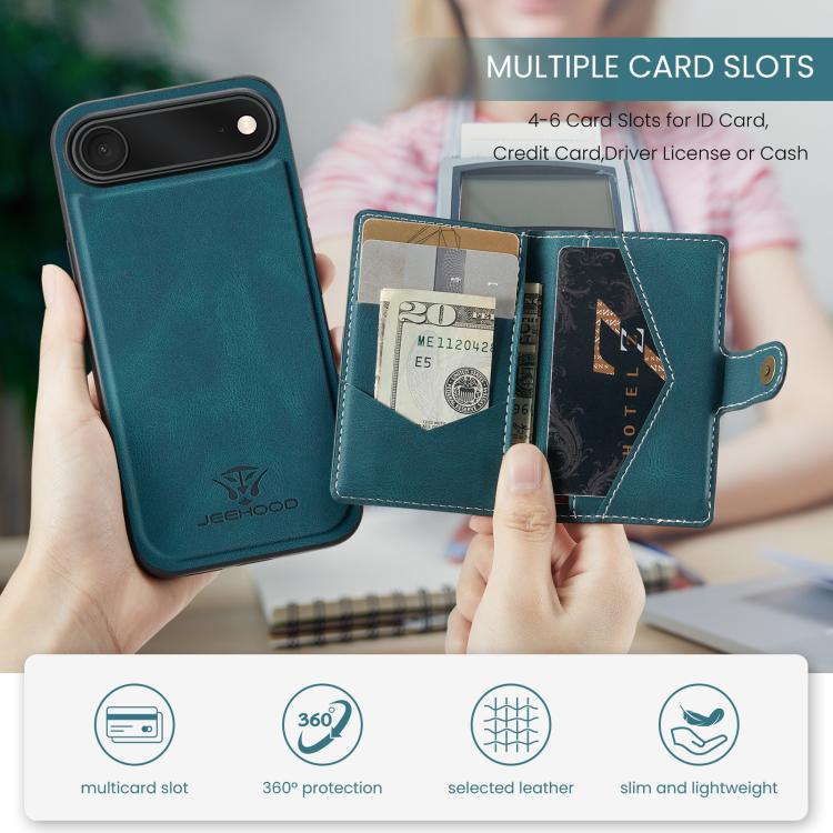 For iPhone Air JEEHOOD J01 Retro Magnetic Detachable Wallet Phone Case(Blue) by JEEHOOD