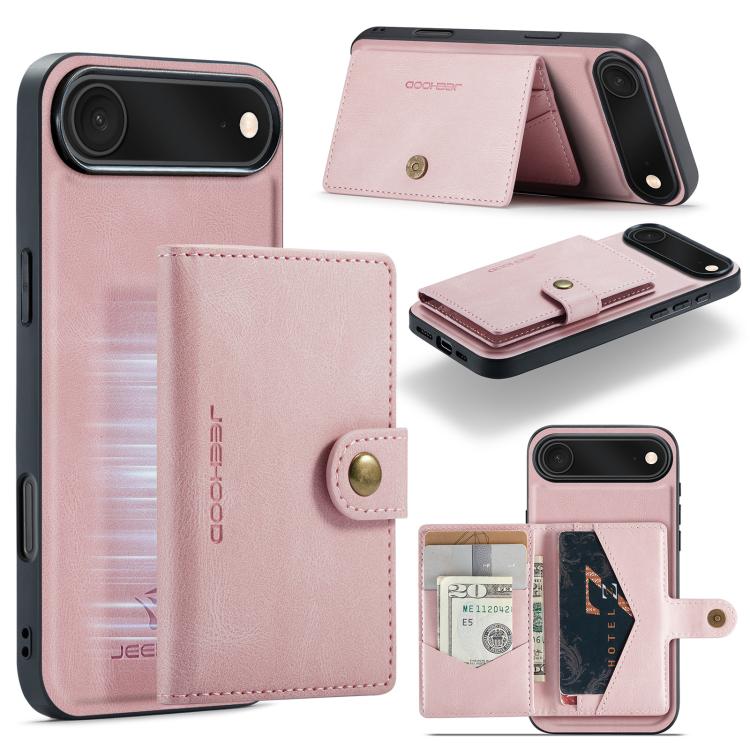 For iPhone Air JEEHOOD J01 Retro Magnetic Detachable Wallet Phone Case(Pink) by JEEHOOD