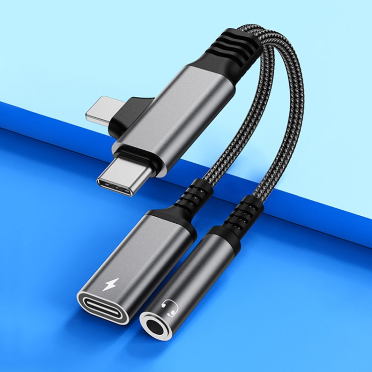 4 in 1 USB-C / Type-C, 8 Pin to 3.5mm, USB-C / Type-C Audio Adapter Cable, Length:70mm(Grey) by bashfashion