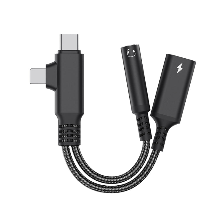 4 in 1 USB-C / Type-C, 8 Pin to 3.5mm, USB-C / Type-C Audio Adapter Cable, Length:70mm(Black) by bashfashion