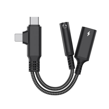 4 in 1 USB-C / Type-C, 8 Pin to 3.5mm, USB-C / Type-C Audio Adapter Cable, Length:70mm(Black) by bashfashion