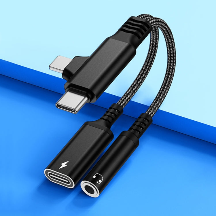 4 in 1 USB-C / Type-C, 8 Pin to 3.5mm, USB-C / Type-C Audio Adapter Cable, Length:70mm(Black) by bashfashion