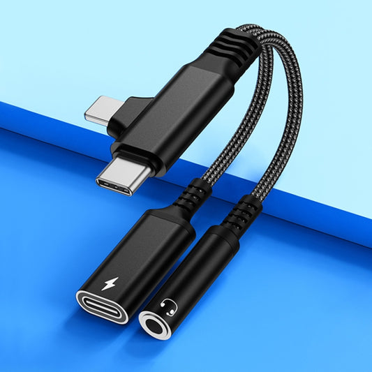 4 in 1 USB-C / Type-C, 8 Pin to 3.5mm, USB-C / Type-C Audio Adapter Cable, Length:70mm(Black) by bashfashion