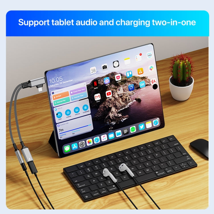 4 in 1 USB-C / Type-C, 8 Pin to 3.5mm, USB-C / Type-C Audio Adapter Cable, Length:70mm(Black) by bashfashion