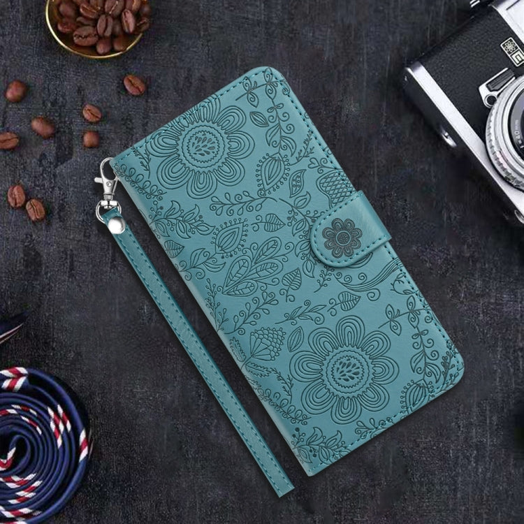 For iPhone 16e Floral Embossed Pattern Leather Phone Case(Dark Green) by bashfashion