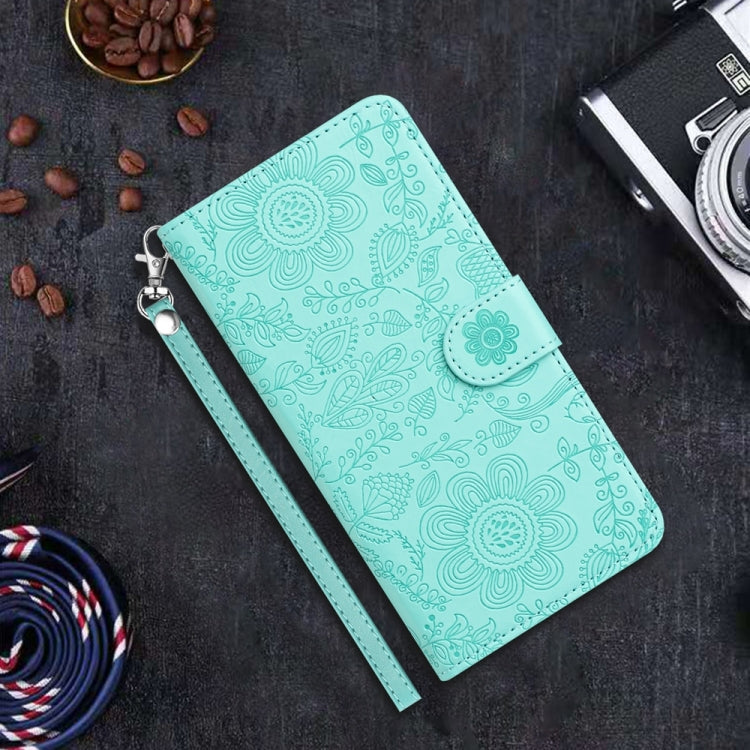 For iPhone 16e Floral Embossed Pattern Leather Phone Case(Light Green) by bashfashion