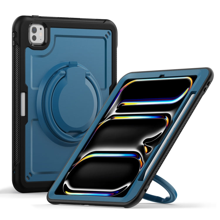 For iPad Pro 11 2025 / 2024 Honeycomb Hybrid Tablet Case with Handle Holder & Strap(Navy Blue) by bashfashion