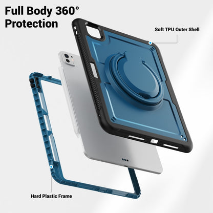 For iPad Pro 11 2025 / 2024 Honeycomb Hybrid Tablet Case with Handle Holder & Strap(Navy Blue) by bashfashion