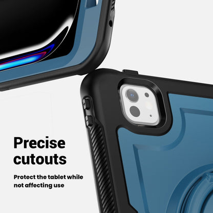 For iPad Pro 11 2025 / 2024 Honeycomb Hybrid Tablet Case with Handle Holder & Strap(Navy Blue) by bashfashion