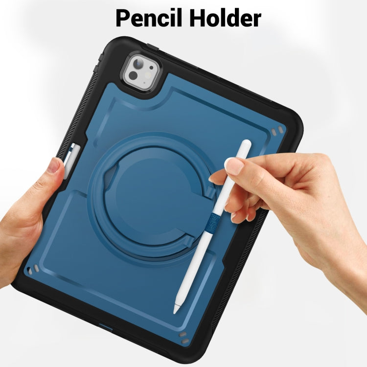 For iPad Pro 11 2025 / 2024 Honeycomb Hybrid Tablet Case with Handle Holder & Strap(Navy Blue) by bashfashion