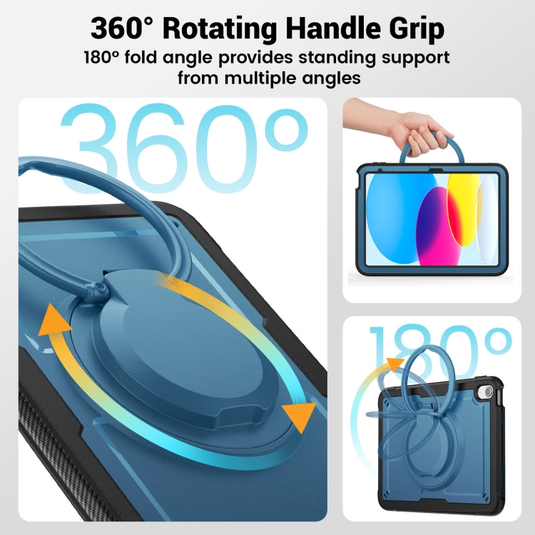 For iPad 2025 / 2022 Honeycomb Hybrid Tablet Case with Handle Holder & Strap(Navy Blue) by bashfashion