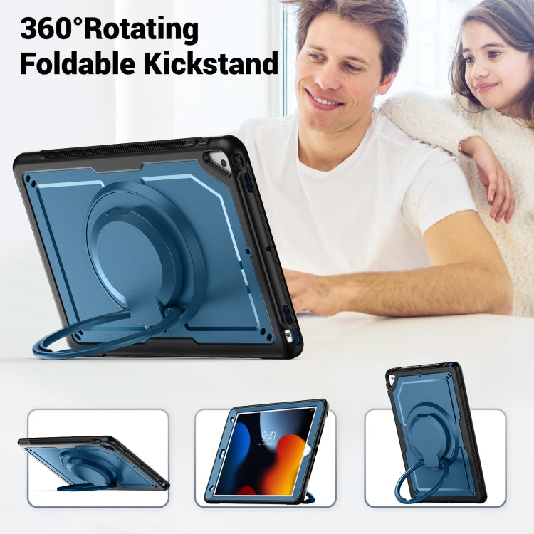 For iPad 10.2 2021 / 2020 / 10.5 2019 Honeycomb Hybrid Tablet Case with Handle Holder & Strap(Navy Blue) by bashfashion