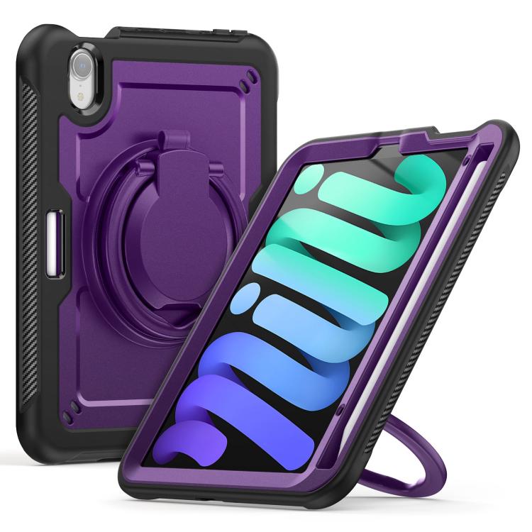 For iPad mini 2024 / mini 6 Honeycomb Hybrid Tablet Case with Handle Holder & Strap(Purple) by bashfashion