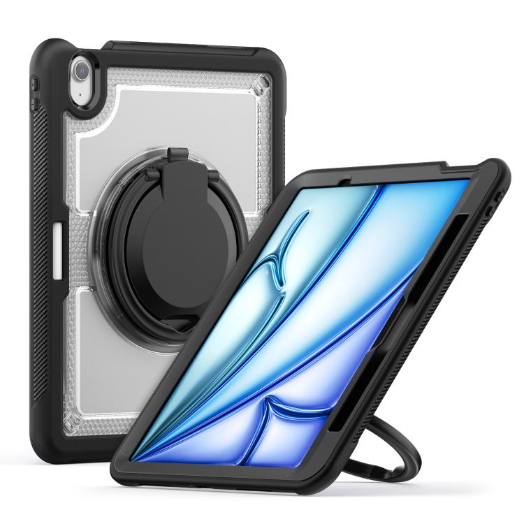 For iPad Air 11 2025 / 2024 Honeycomb Hybrid Tablet Case with Handle Holder & Strap(Transparent) by bashfashion