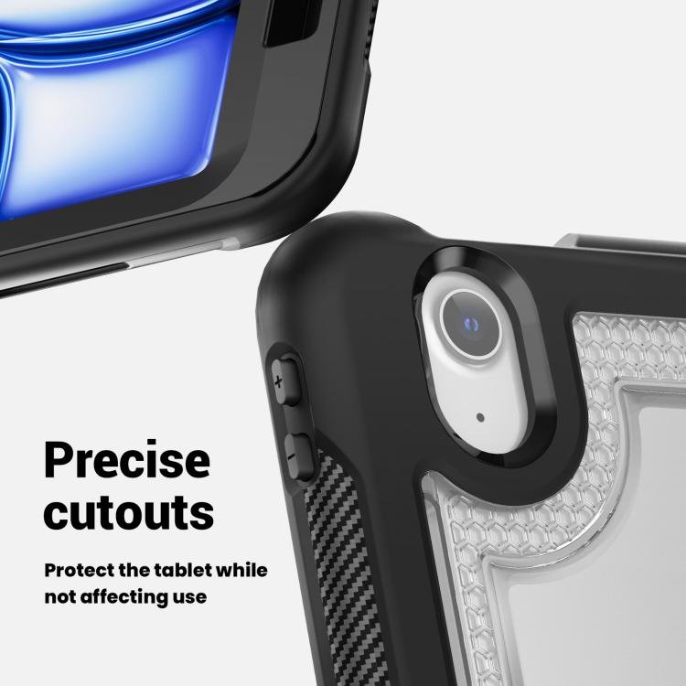 For iPad Air 11 2025 / 2024 Honeycomb Hybrid Tablet Case with Handle Holder & Strap(Transparent) by bashfashion