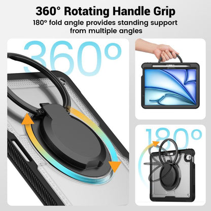 For iPad Air 11 2025 / 2024 Honeycomb Hybrid Tablet Case with Handle Holder & Strap(Transparent) by bashfashion