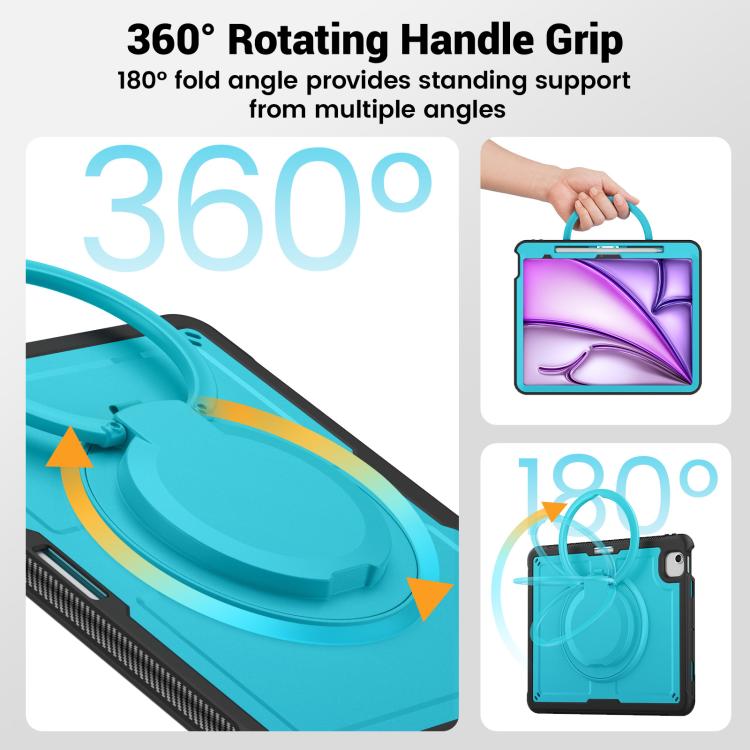 For iPad Air 13 2025 / 2024 Honeycomb Hybrid Tablet Case with Handle Holder & Strap(Light Blue) by bashfashion