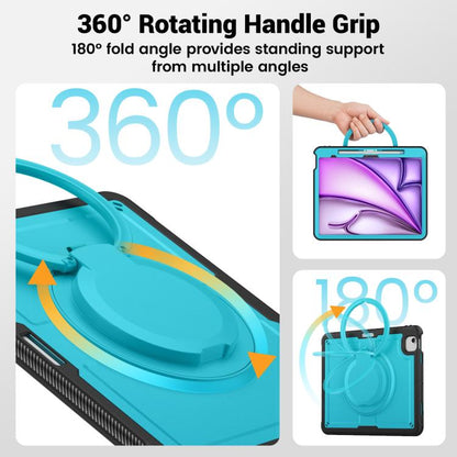 For iPad Air 13 2025 / 2024 Honeycomb Hybrid Tablet Case with Handle Holder & Strap(Light Blue) by bashfashion