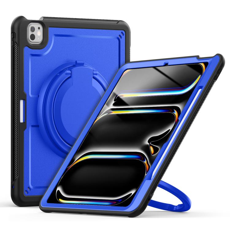 For iPad Pro 13 2025 / 2024 Honeycomb Hybrid Tablet Case with Handle Holder & Strap(Dark Blue) by bashfashion