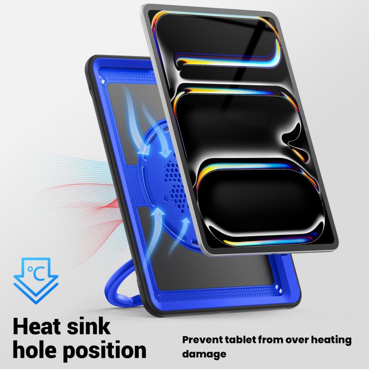 For iPad Pro 13 2025 / 2024 Honeycomb Hybrid Tablet Case with Handle Holder & Strap(Dark Blue) by bashfashion