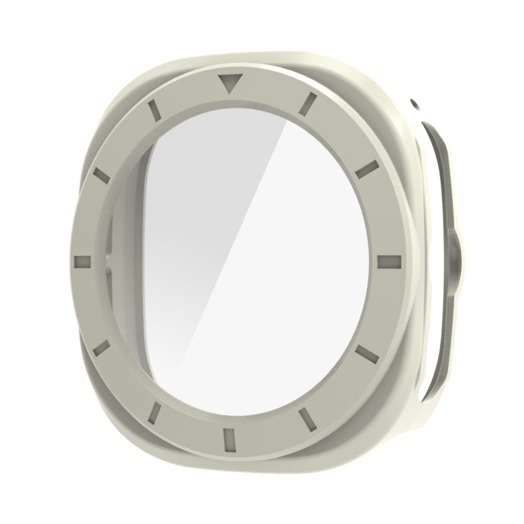 For Samsung Galaxy Watch Ultra 47mm / Ultra 2025 Tempered Glass Film Integrated PC Watch Protective Cover(Ivory White) by bashfashion