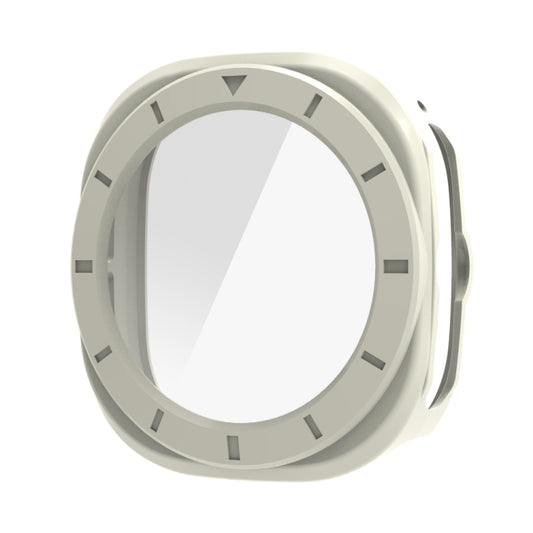 For Samsung Galaxy Watch Ultra 47mm / Ultra 2025 Tempered Glass Film Integrated PC Watch Protective Cover(Ivory White) by bashfashion