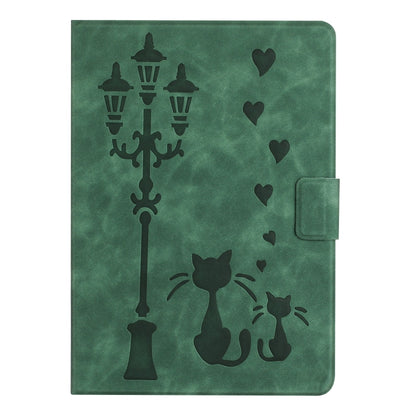 For Samsung Galaxy Tab A 10.1 2019 Embossed Couple Cat Smart Tablet Leather Case(Green) by bashfashion