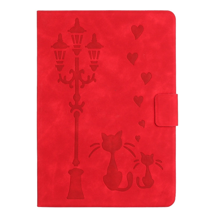 For Samsung Galaxy Tab A 10.1 2019 Embossed Couple Cat Smart Tablet Leather Case(Red) by bashfashion